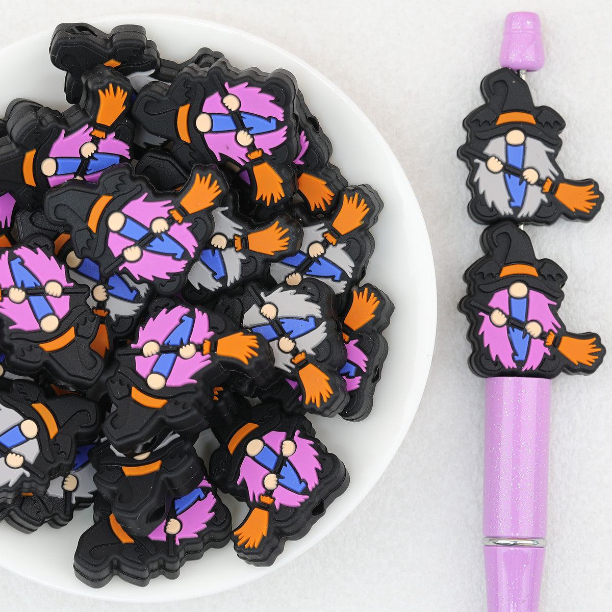 Halloween Broomstick Dwarf Silicone Focal Beads 20pcs
