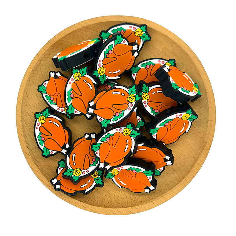 Silicone Focal Beads Thanksgiving Roasted Chicken Circle Badge 2