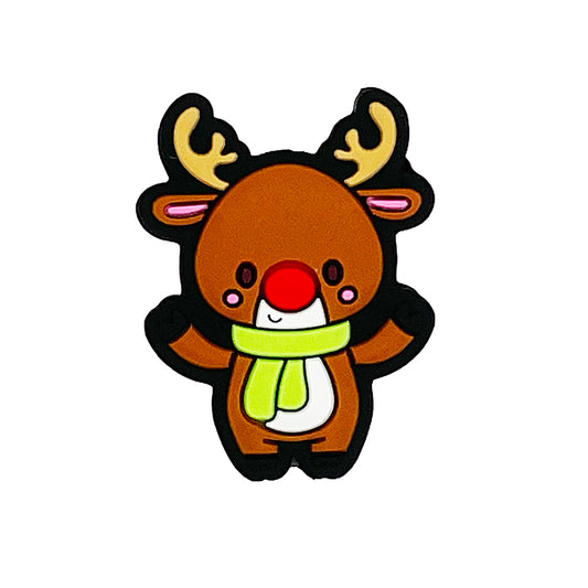 Silicone Focal Beads Christmas Reindeer Red Nose Raised Detail 20pcs