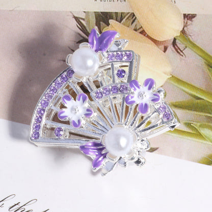 Alloy Hollow 3D Fan Shaped Rhinestone Beads 33mm 3pcs 13