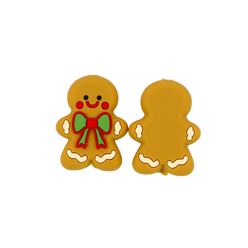 Silicone Focal Beads Christmas Gingerbread Man Bowknot Detail 20pcs