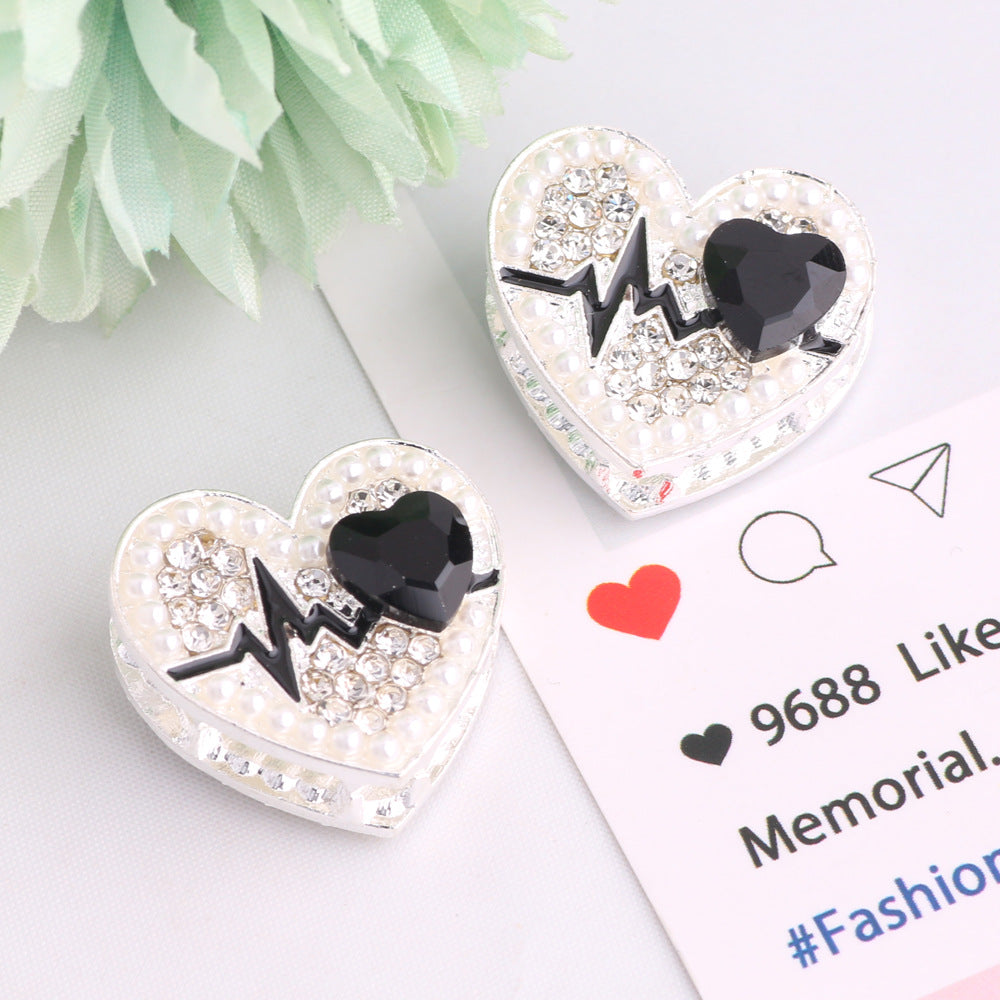 Fancy Heart Shape Crystal Rhinestone Alloy Beads 22mm 3pcs 8