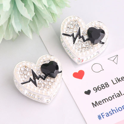 Fancy Heart Shape Crystal Rhinestone Alloy Beads 22mm 3pcs 8