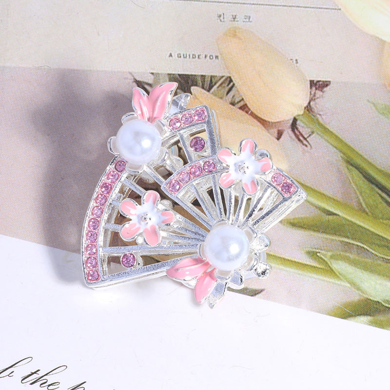 Alloy Hollow 3D Fan Shaped Rhinestone Beads 33mm 3pcs 6