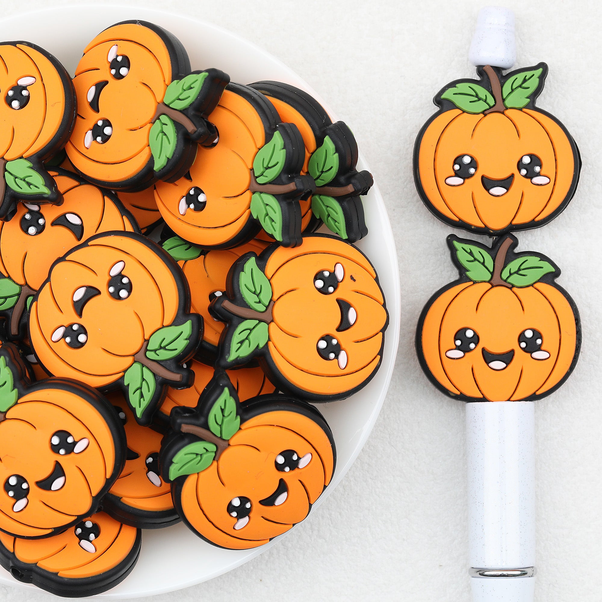 Halloween Green Leaves Pumpkin Silicone Focal Beads 20Pcs