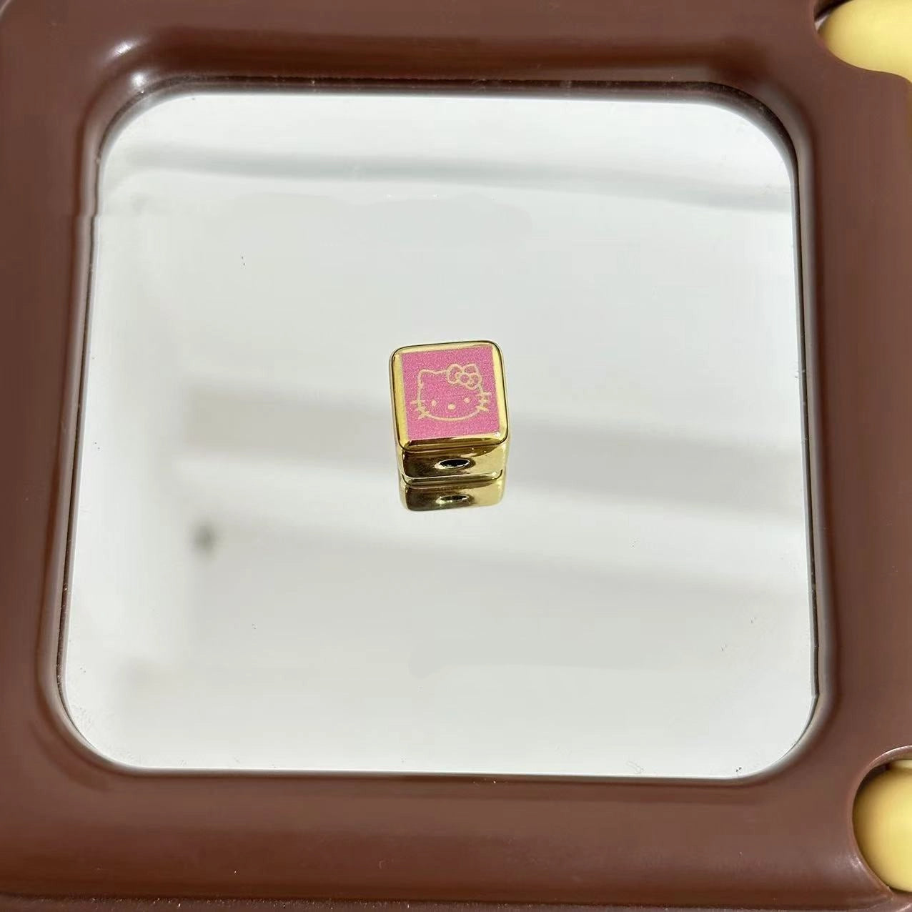 Square Acrylic Beads 14mm Glossy Gold Frame HK Kitty 10pcs 6
