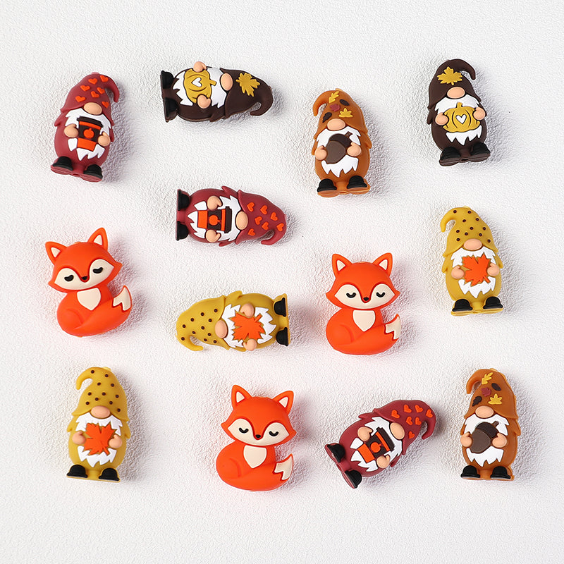 3D Autumn Gnome and Fox Silicone Focal Beads Fall Theme 20pcs 8