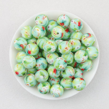 15mm Print Round Silicone Beads with Colorful Floral Patterns 50pcs 4