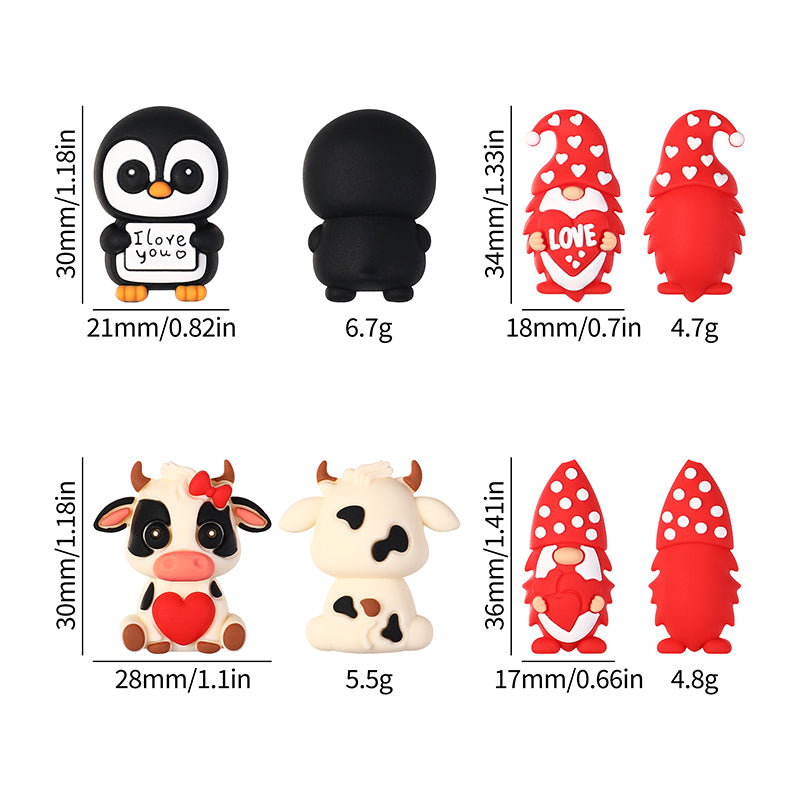 Silicone 3D Focal Beads Valentine Animal Love Holding Heart 20pcs 9