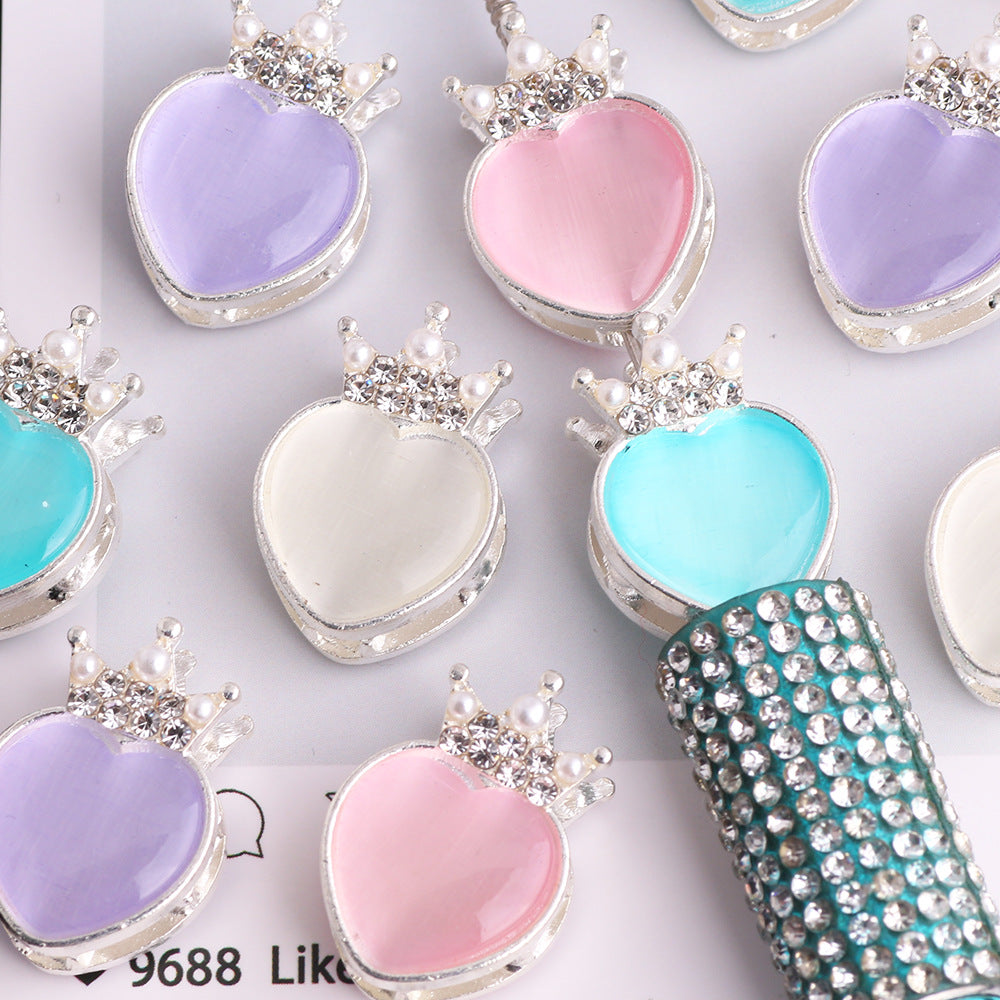 Alloy Heart Shaped Rhinestone Crown Beads 23mm 3pcs 2