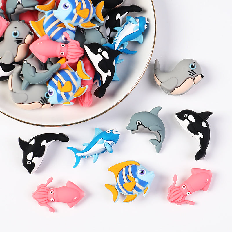 Silicone 3D Focal Beads Ocean Animals Aquatic Postures 20pcs