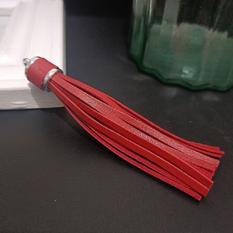 Silver PU Leather Tassel Keychain Metallic 9cm Length 24