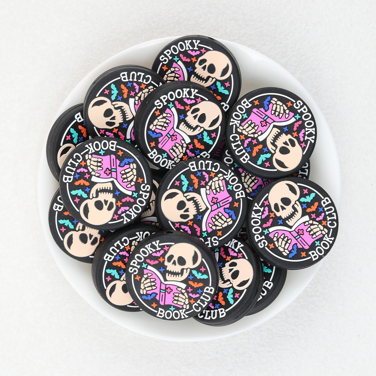 Spooky Skull Reading Round Silicone Focal Beads 20Pcs  4