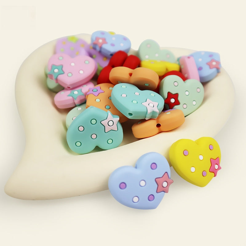 Silicone Focal Beads Pentagram Heart With Tiny Star 20pcs