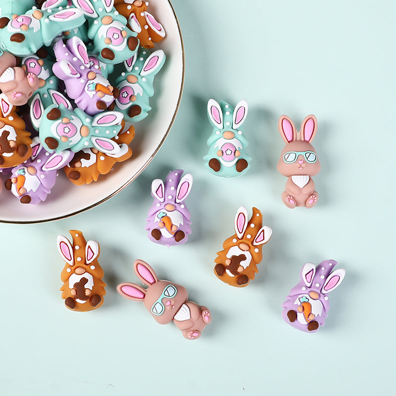 Silicone 3D Focal Beads Easter Bunny Wearing Glasses 20pcs 6