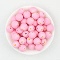 15mm Pink and Green Daisy Printed Silicone Beads 50pcs - Pink Daisy