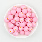 15mm Pink and Green Daisy Printed Silicone Beads 50pcs - Pink Daisy