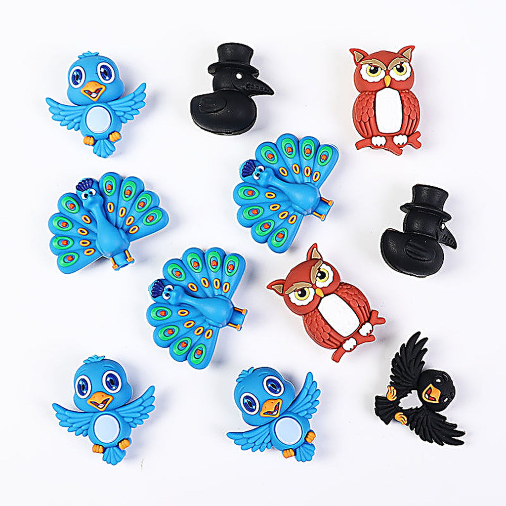3D Bird Silicone Focal Beads Owl Peacock Cute Animal Charms 20pcs