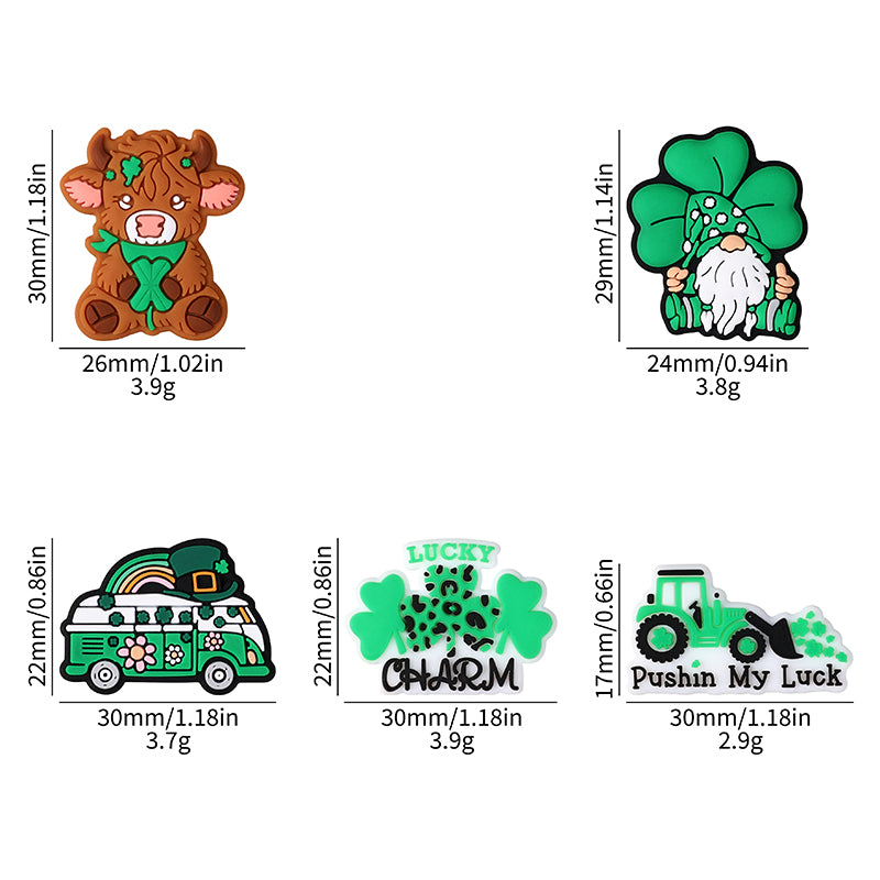 Silicone Focal Beads Saint Patrick Day Clover Lucky Charm 10pcs 11
