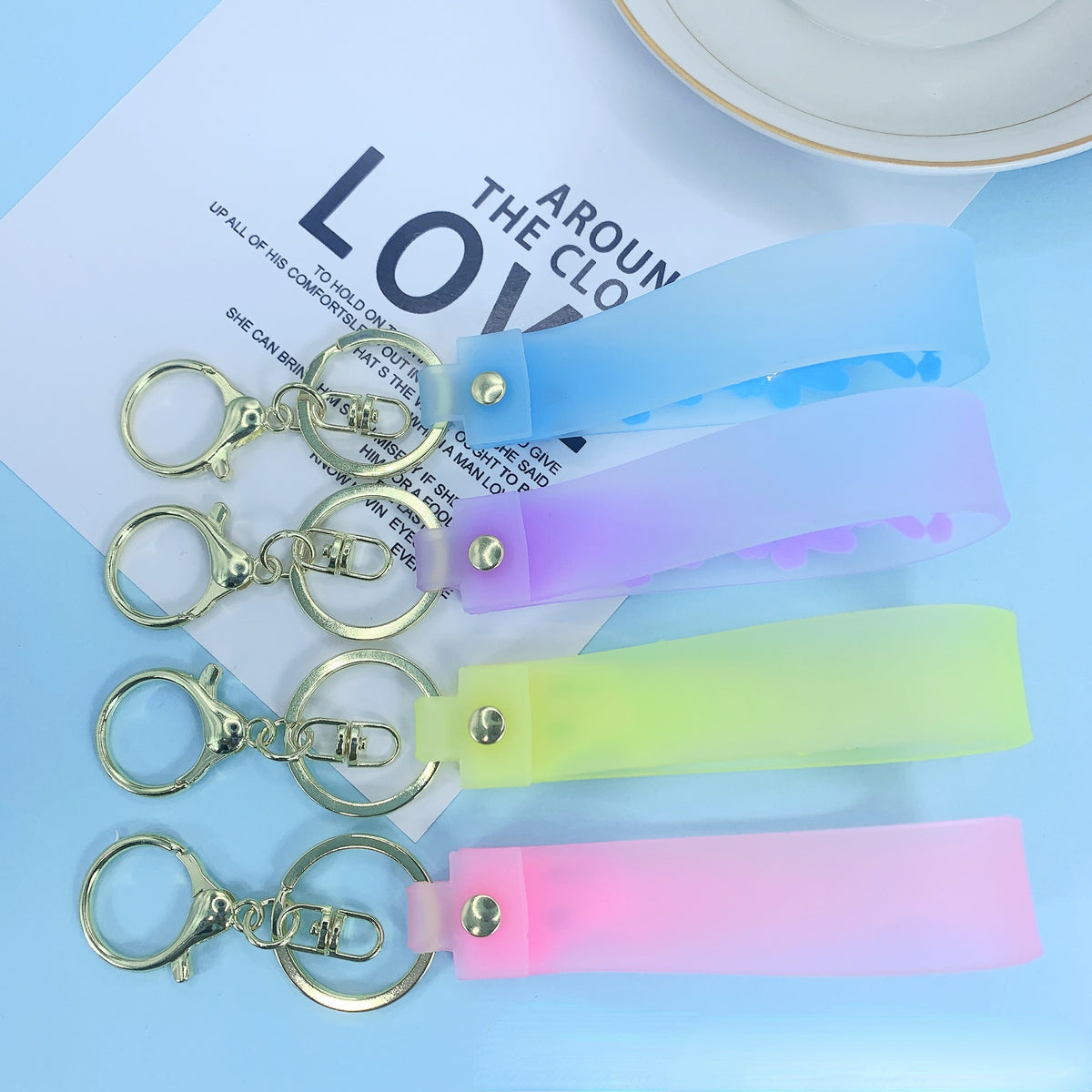Silicone Transparent Wristlet Keychain Pastel Colors Durable Lightweight 3