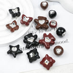 Painted Butterfly and Bear Acrylic Beads Imitation Zirconia Embedded 6pcs