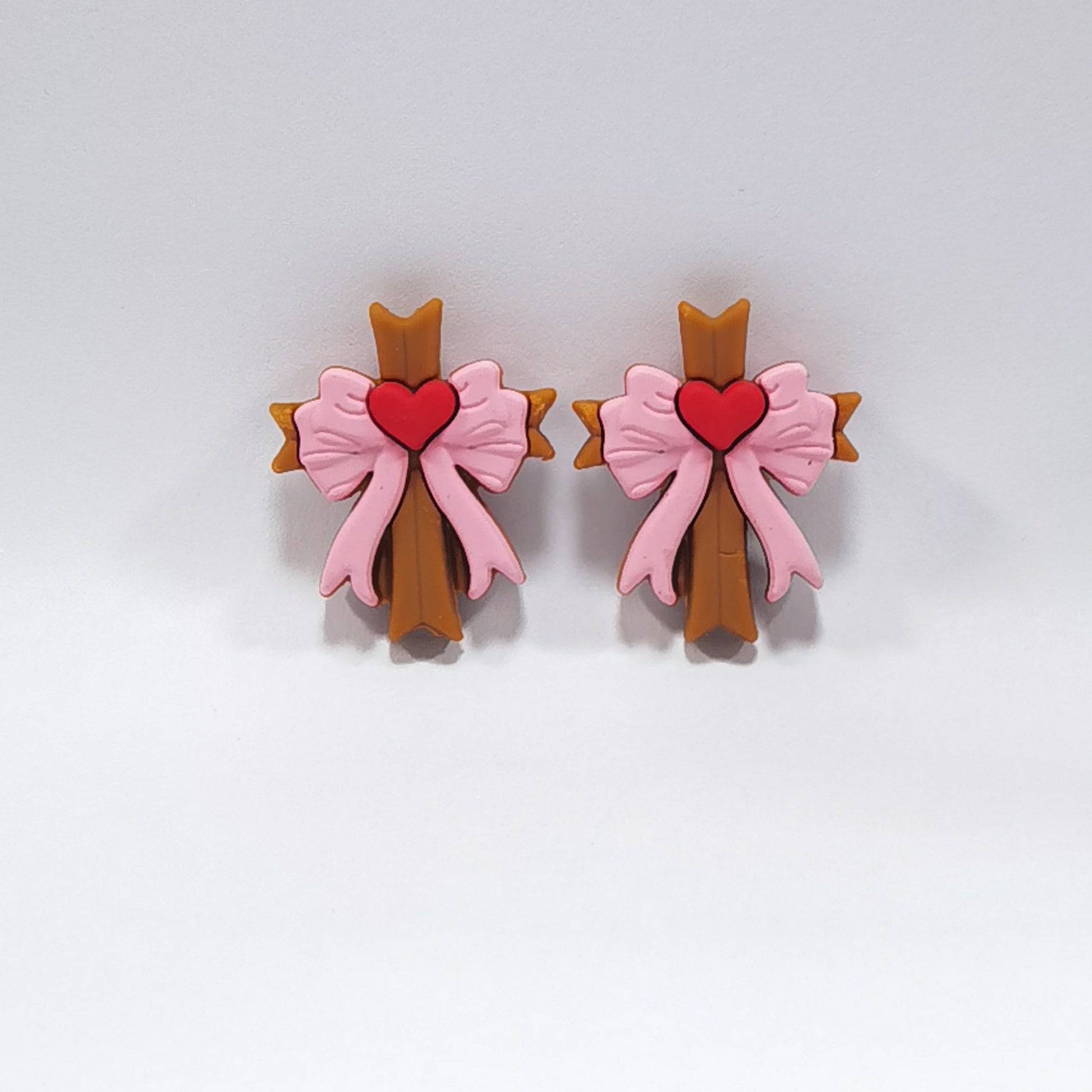 Silicone 3D Focal Beads Love Cross Holding Pink Bow 20pcs