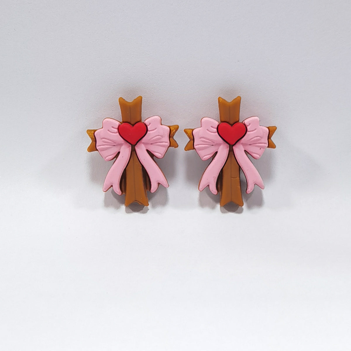 Silicone 3D Focal Beads Love Cross Holding Pink Bow 20pcs