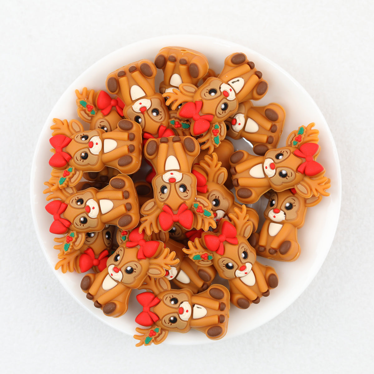  3D Christmas Bow Deer Silicone Focal Beads 20Pcs 2