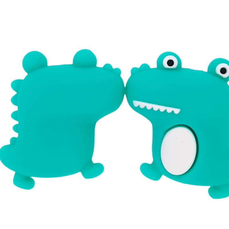 Silicone 3D Focal Beads Little Dinosaur Front View Smiling Face 1pcs