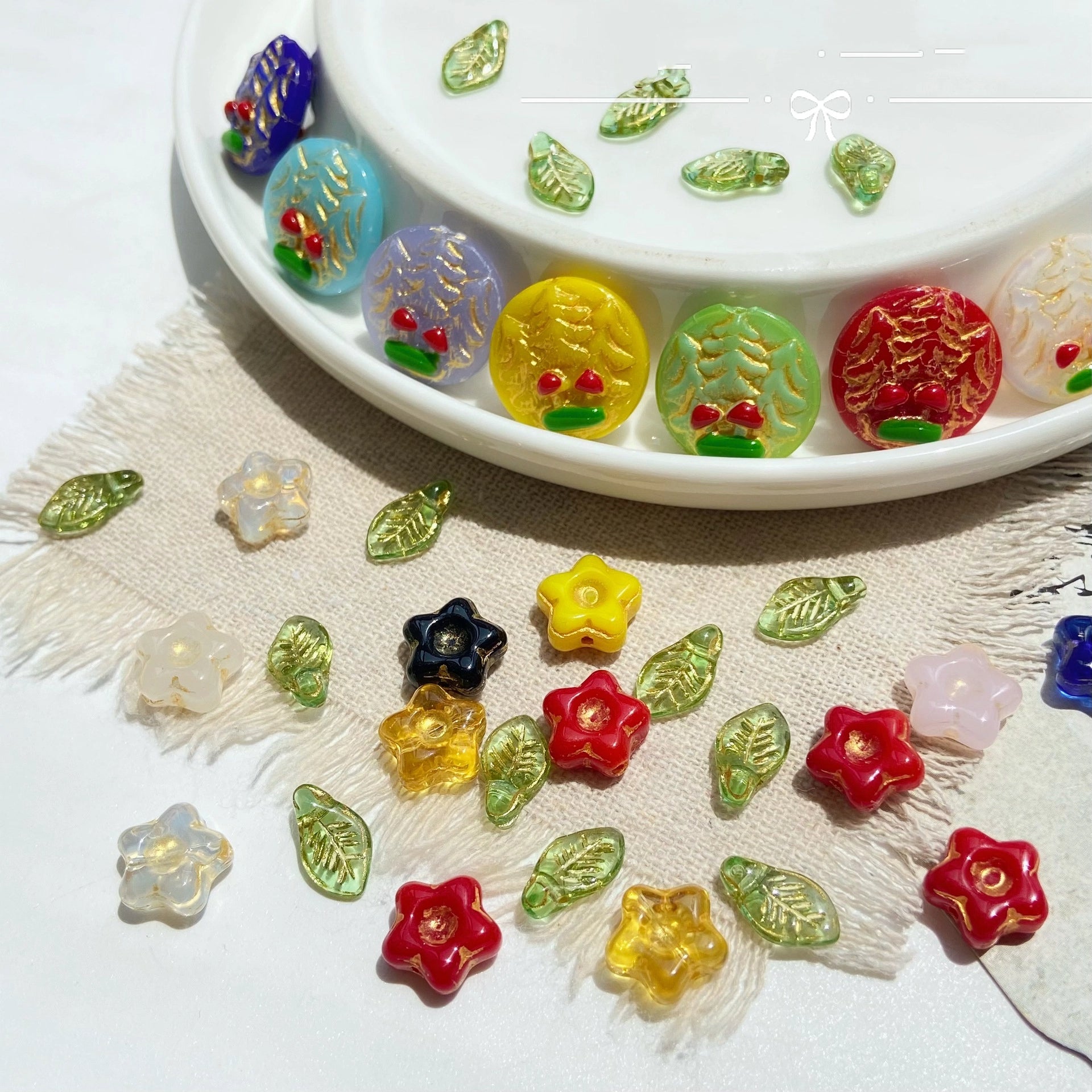 Forest Series Gilded Lampwork Glass Beads Nature Inspired Vintage 10pcs 2