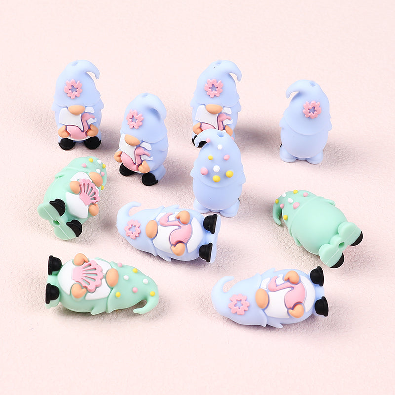 Silicone 3D Focal Beads Summer Dwarf Holding Flamingo