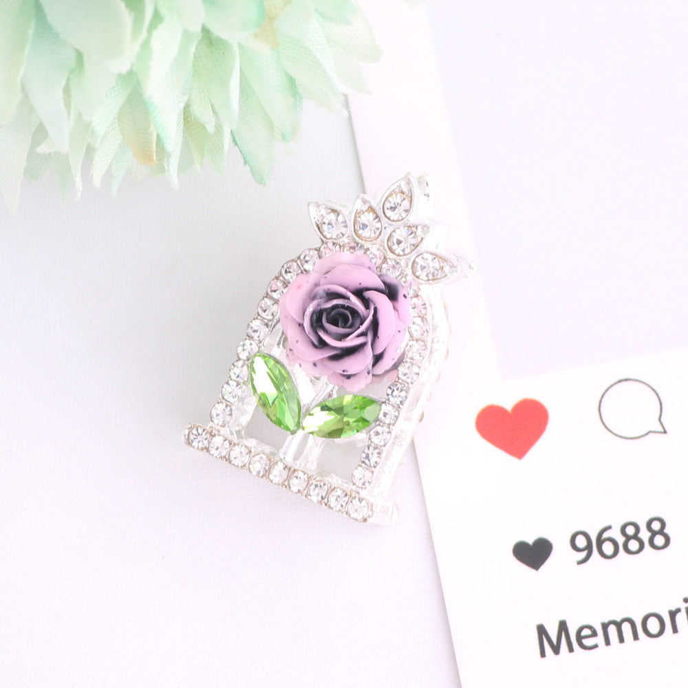 24mm Rose Frame Rhinestone Beads Alloy Decorative 3pcs 10