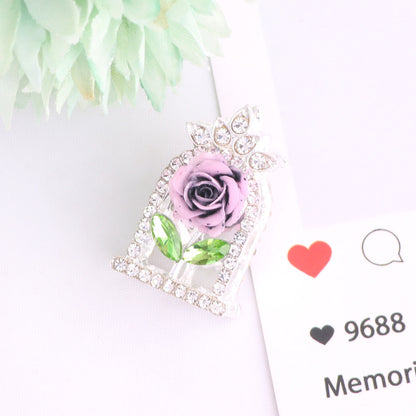 24mm Rose Frame Rhinestone Beads Alloy Decorative 3pcs 10