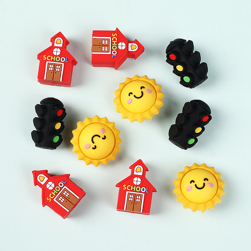 Silicone 3D Focal Beads Traffic Light Sun School Front View 20pcs