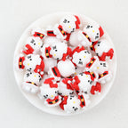 3D Christmas Kitty Silicone Focal Beads Wholesale, Santa Suit Red White Design
