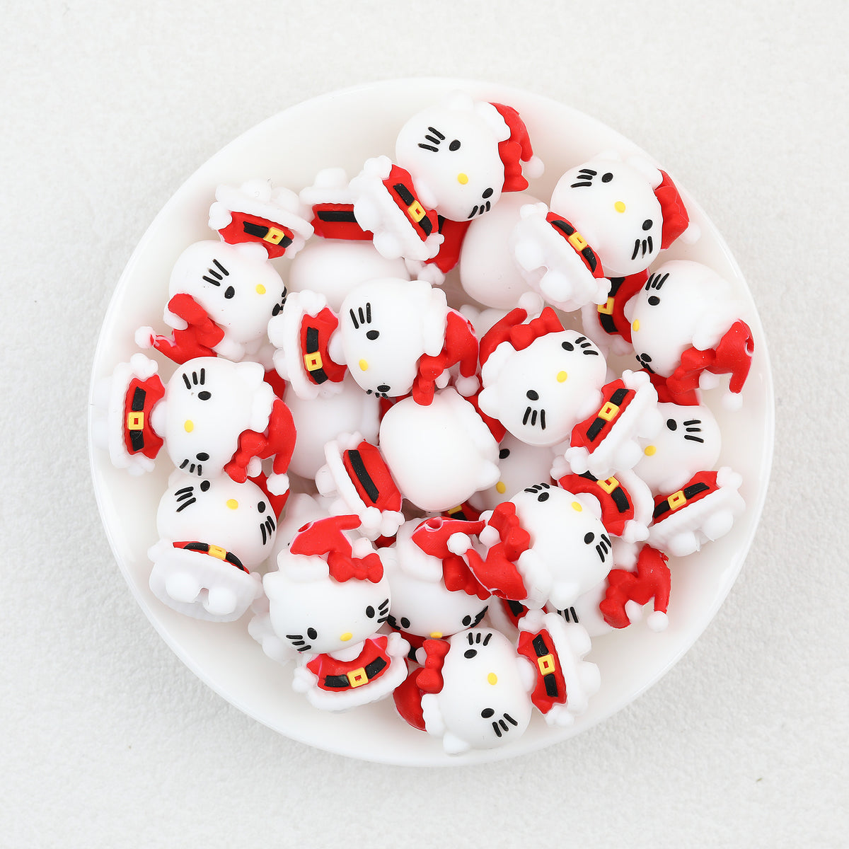 3D Christmas Kitty Silicone Focal Beads Wholesale, Santa Suit Red White Design
