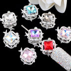 Rhinestone Alloy Star Frame Square Beads 23mm 5pcs