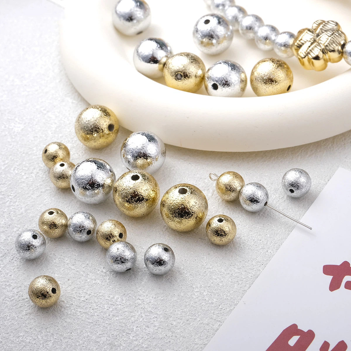 Plating Matte Wrinkle Round Acrylic Beads 10-16mm Metallic 50pcs