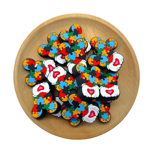 Silicone Focal Beads Puzzle Mickey Mouse Heart Holding Red Heart 20pcs 2