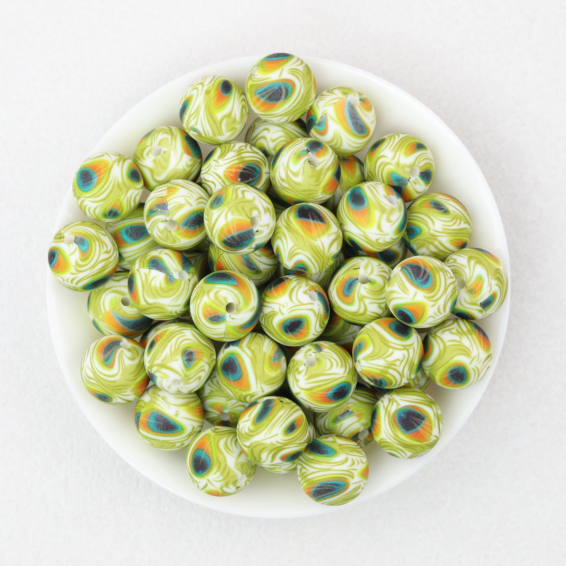 15mm Color Printed Round Silicone Beads 50pcs 2
