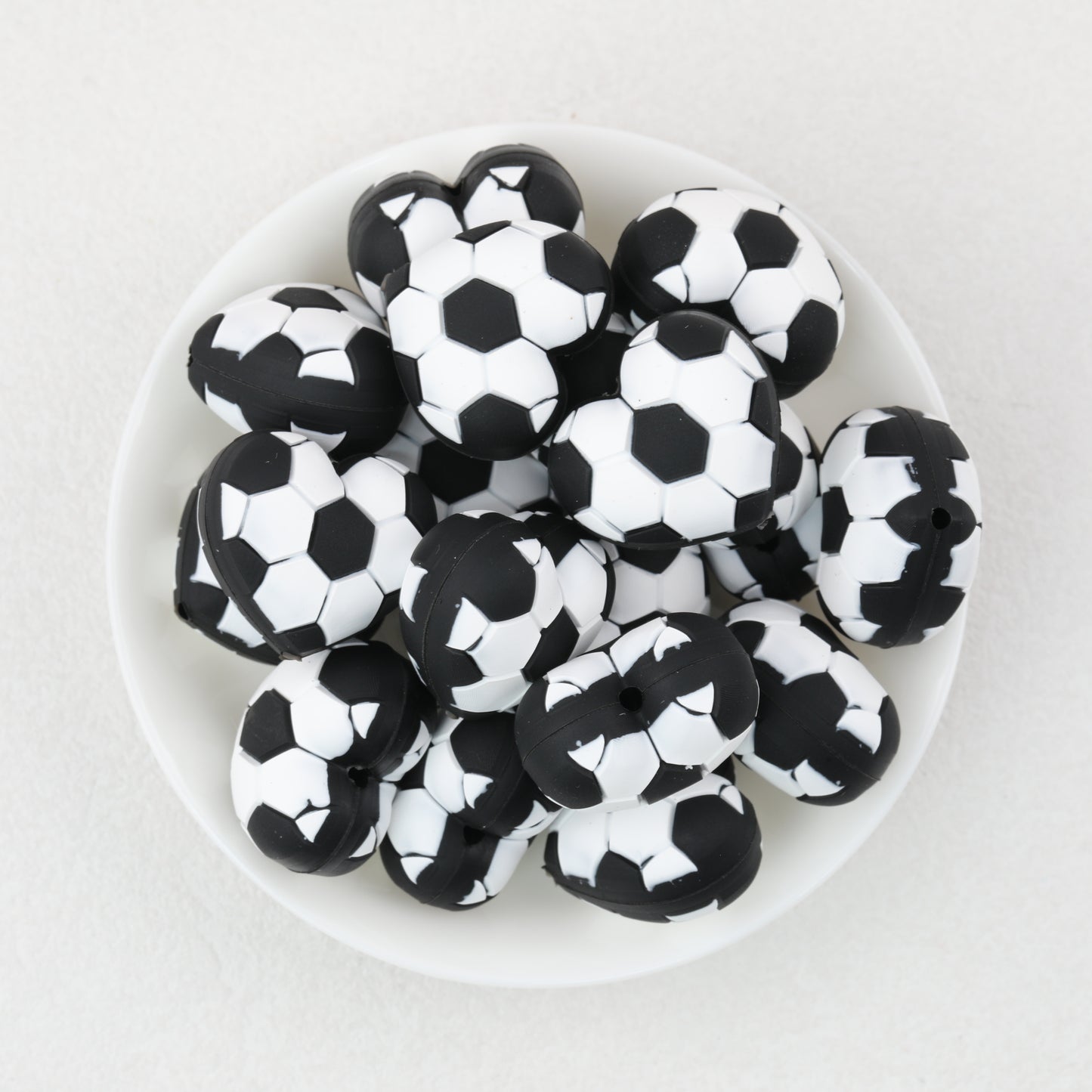 3D Black and White Soccer Ball Silicone Focal Beads 20pcs