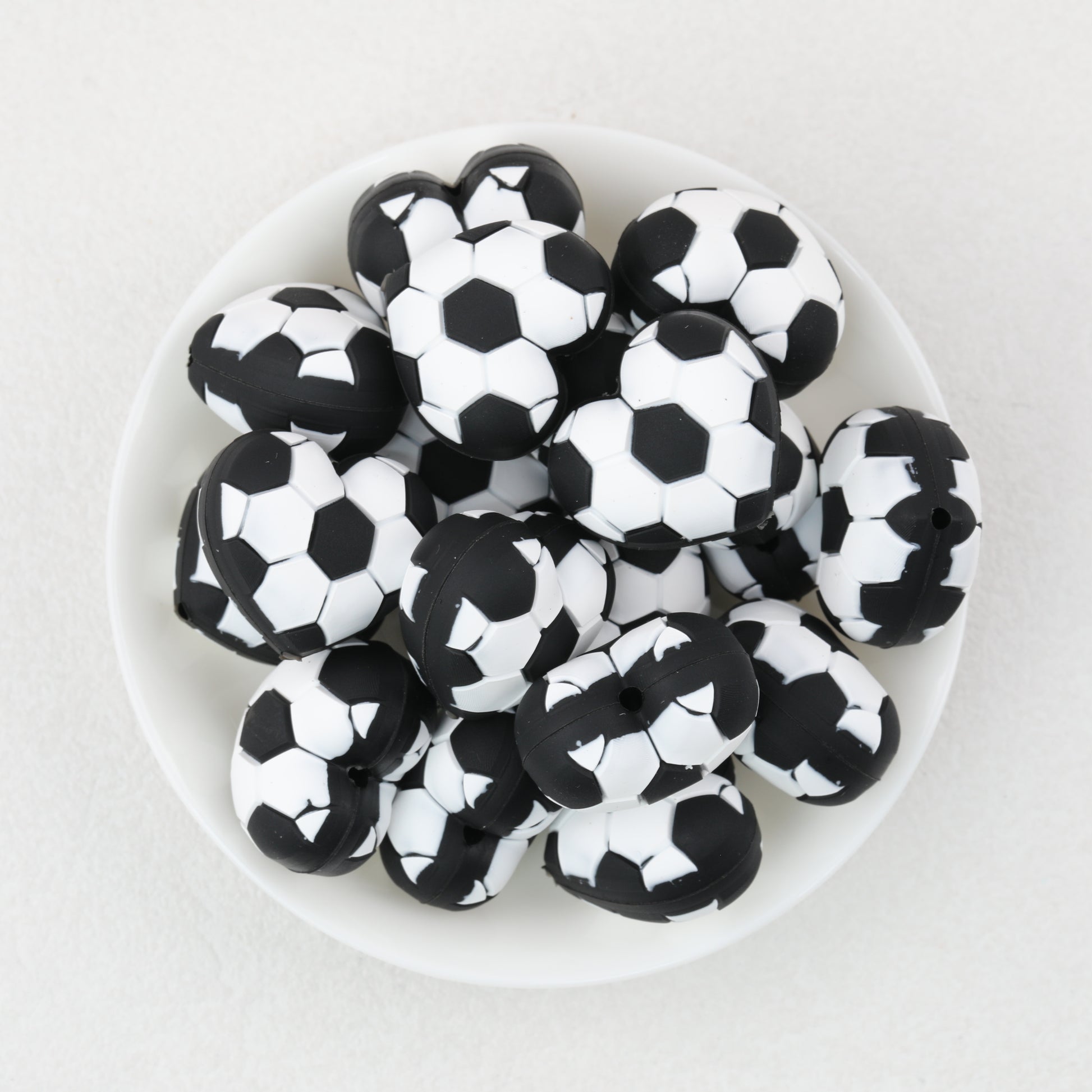 3D Black and White Soccer Ball Silicone Focal Beads 20pcs