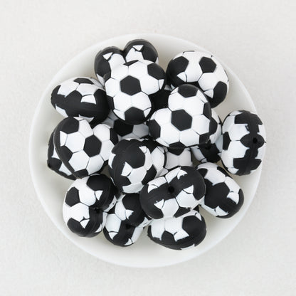 3D Black and White Soccer Ball Silicone Focal Beads 20pcs