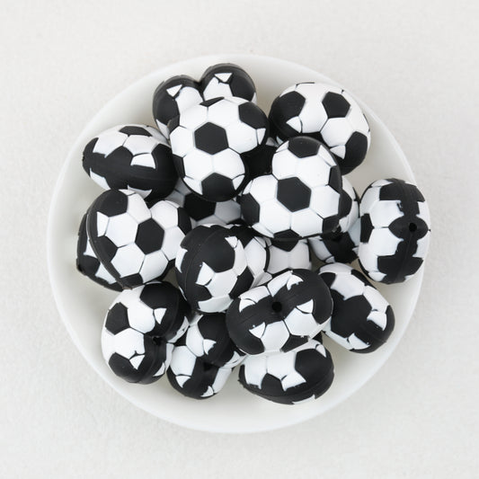 3D Black and White Soccer Ball Silicone Focal Beads 20pcs