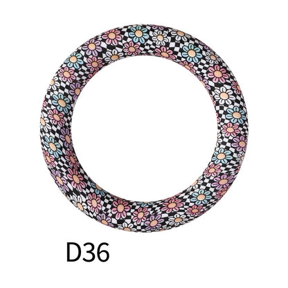 65mm Printed Silicone Beads Round Rings Floral Animal Spots Prints 42