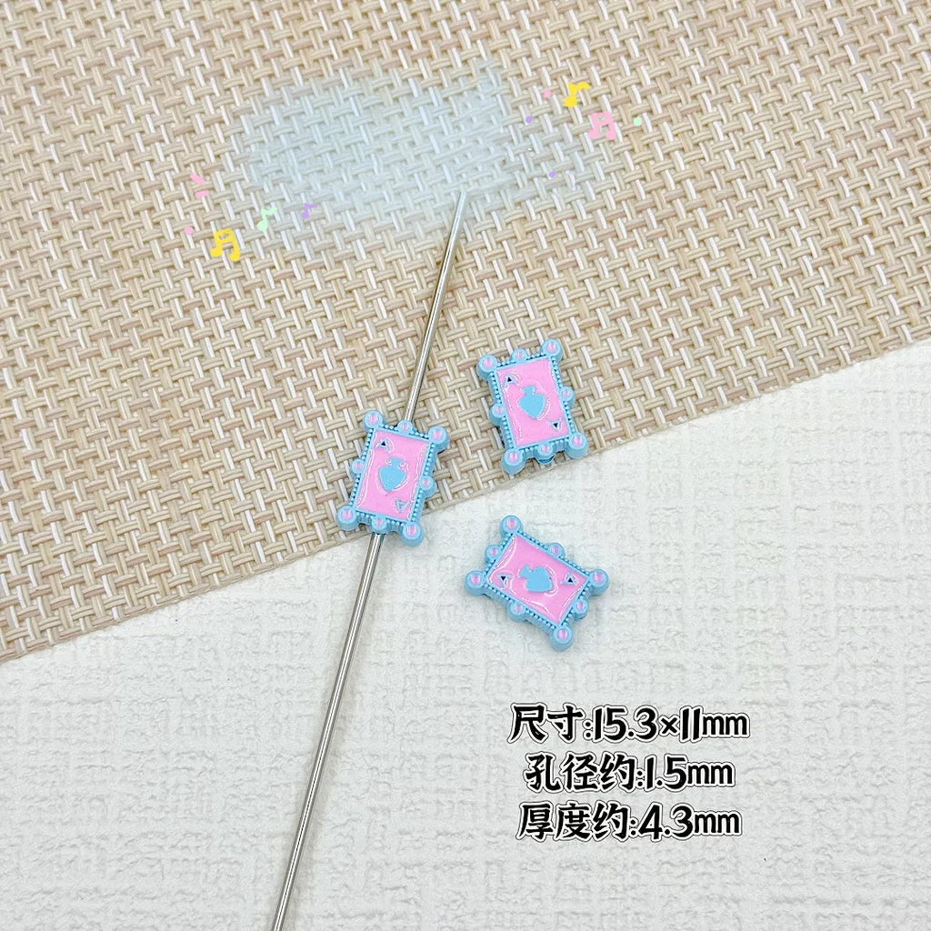 Baking Painted Poker Metal Beads 15mm Colorful Whimsical Design 10pcs 15