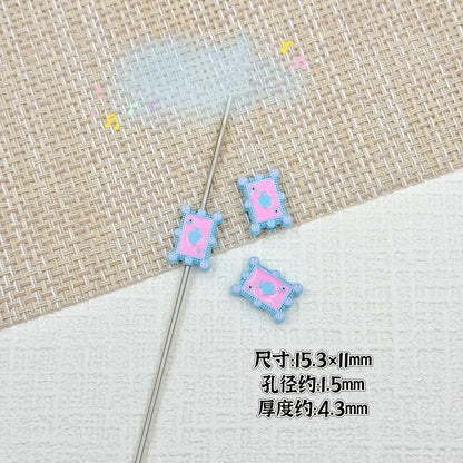 Baking Painted Poker Metal Beads 15mm Colorful Whimsical Design 10pcs 15