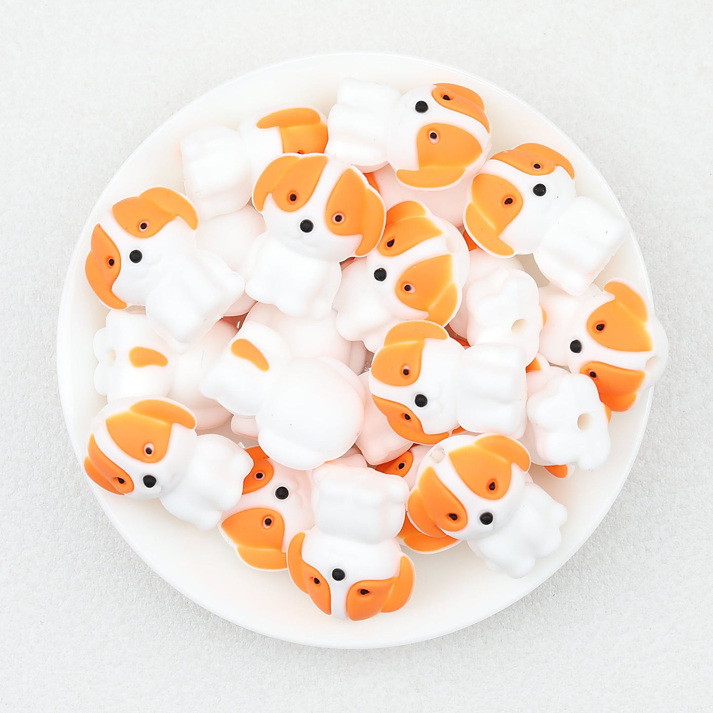 Cute 3D Puppy Silicone Focal Beads White 20pcs - White