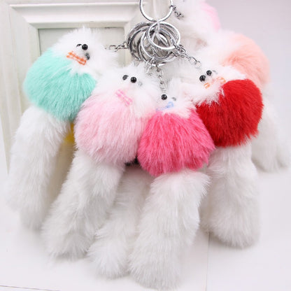 Plush Fox Keychain Soft White Faux Fur Curly Tail Animal Charm 3