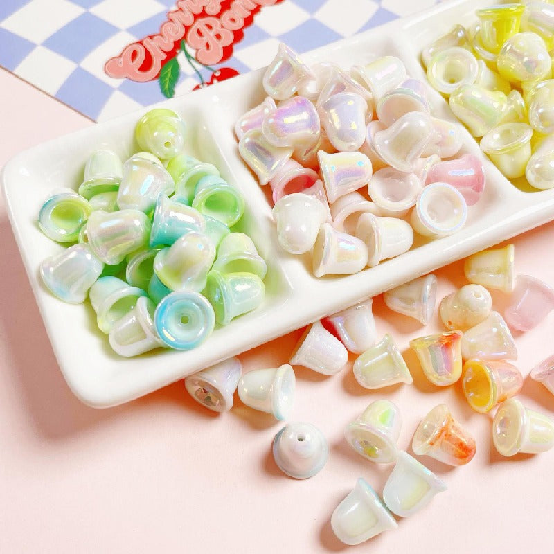Double Colored Bell Orchid Acrylic Beads 11mm Iridescent 10pcs 2